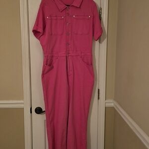 Judy Blue Vibrant Pink Button-Up Jumpsuit